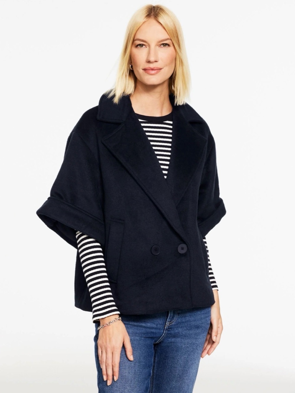 Talbot WOOL BLEND BOXY COAT Navy Double-Breasted Cape Jacket